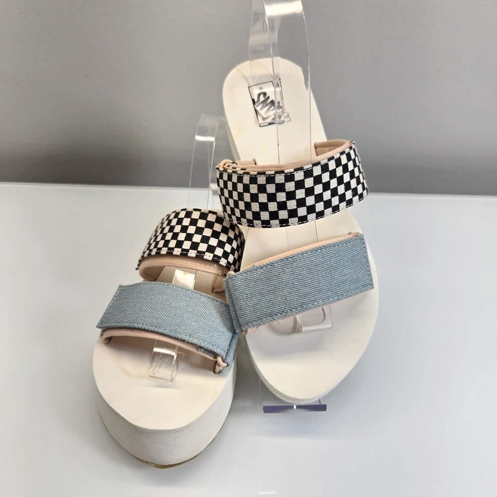 Vans Cayucas Sandals Womens Size 8 Mega Platform Checker Denim Blue UltraCush